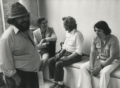 b&w from left to right, 'David Brown, Alan Bowness, Barry Flanagan, Andy Elton at Venice Biennale June 1982'